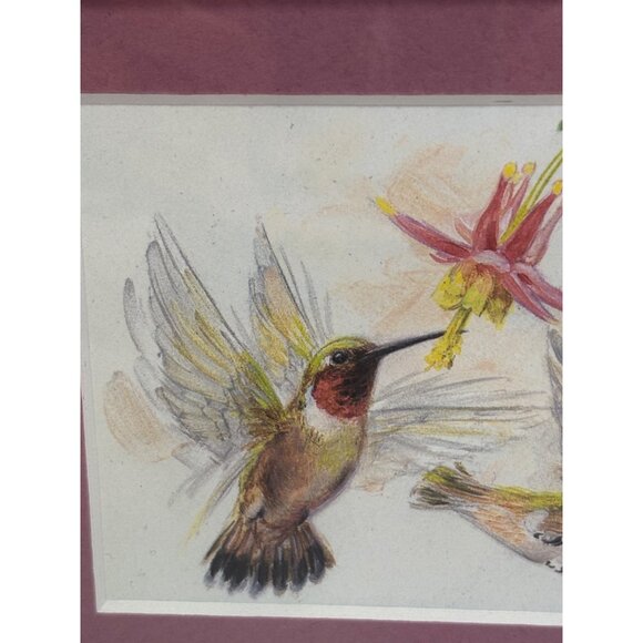 Vintage Gold Ornate Frame Hummingbird Artwork Matted Print - Picture 10 of 10